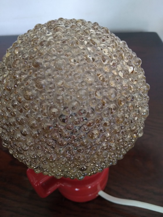 Image 1 of Space Age table lamp, red ceramic and bubble glass