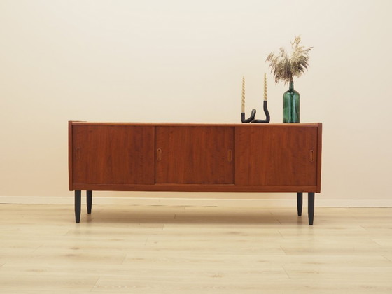 Credenza danese in teak degli anni '70 con ante scorrevoli e ripiani regolabili – Credenze, Legno (photo 2 of 12)