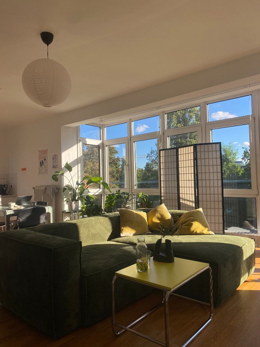 Sofá esquinero Kave Home Blok – Pana verde – 240 cm (Chaiselongu derecha)