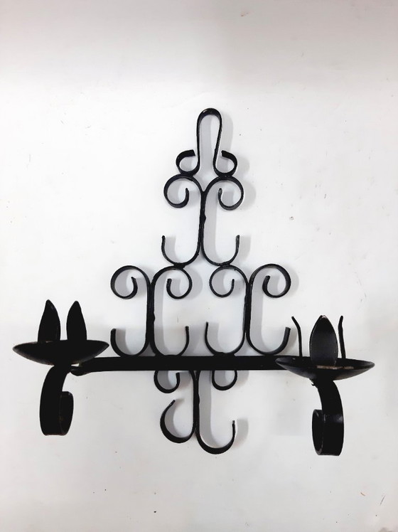 Image 1 of Portacandele doppio vintage, in ghisa, da appendere alla parete