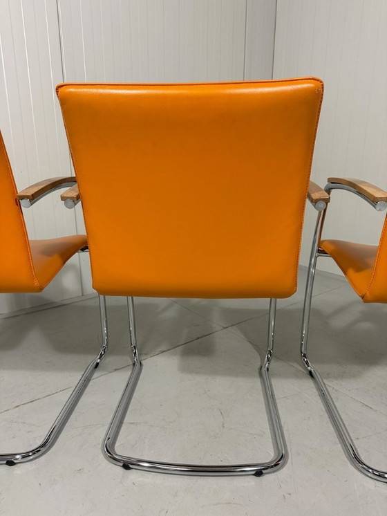 Image 1 of 4 x Leolux Freyr Stühle in orangefarbenem Leder