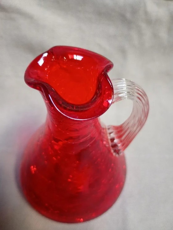 Vintage Ruby Red 'Crackle Glass' Pitcher – Pilgrim Glass, Table accessories (photo 3 of 5)