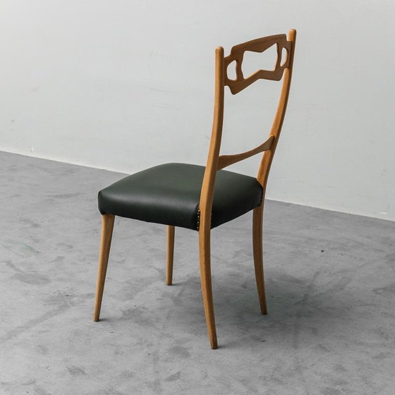 Image 1 of SET DI 6 SEDIE MODERNE VINTAGE ANNI '60 IN PELLE E LEGNO