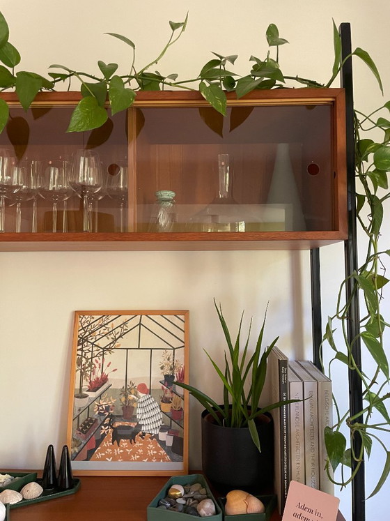 Mobile a parete vintage in teak con contenitore e bar Furnified, Scaffali a muro, Legno, Metallo, Marrone (foto 14 di 15)