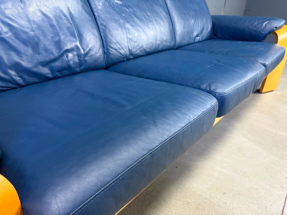 Vintage Pegasus 3 Seater Reclining Sofa by Ekornes, Norway, 1990s – Leather, Wood (photo 11 of 13)