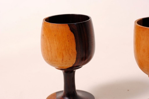 Carved wooden wine glasses, olive wood