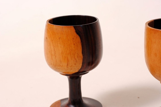 Image 1 of Carved wooden wine glasses, olive wood