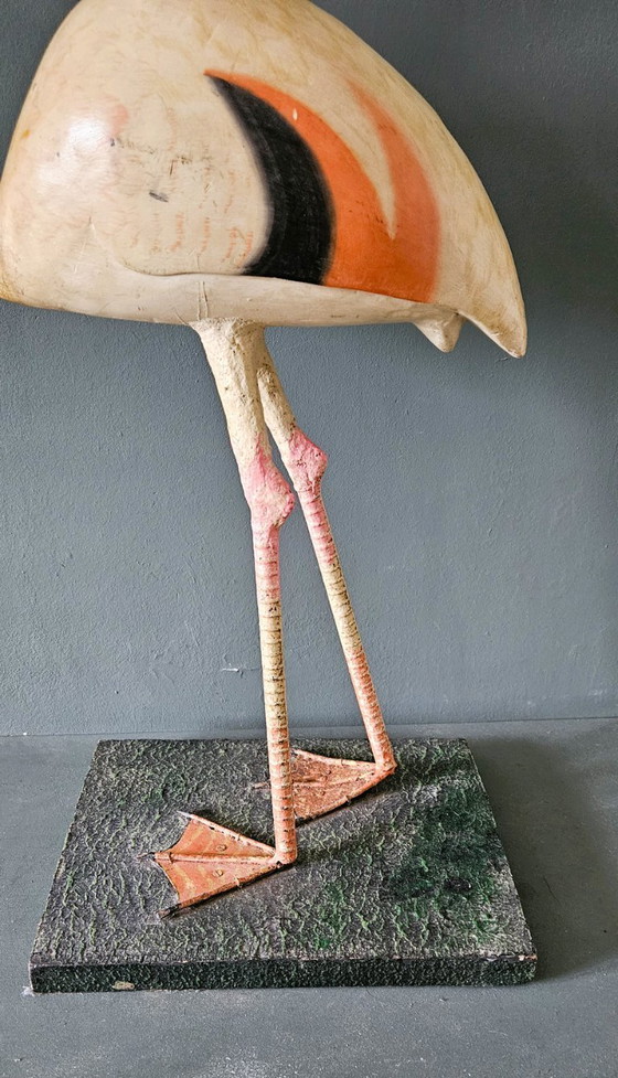 Image 1 of A wooden flamingo, decorative object mid-20th century,