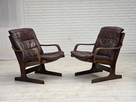 1970s, Scandinavian Armchair, Brown Furniture Leather. – Wood (photo 16 of 19)