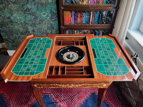 Image 1 of Tavolo multigioco intarsiato italiano di metà secolo in noce e mogano, c. 1960