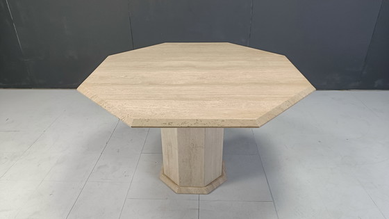 Image 1 of Tavolo da pranzo ottagonale in travertino italiano, anni &#39;70