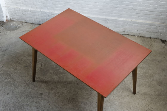 Image 1 of 50'S Beuken Met Rood Formica Bovenblad Eettafel