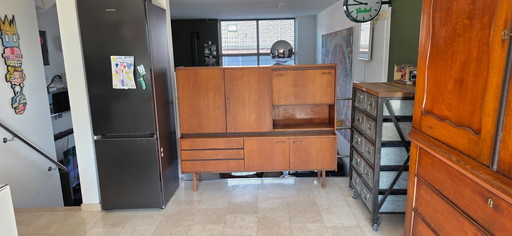 Meuble mural en teck vintage Mid Century, commode bar top