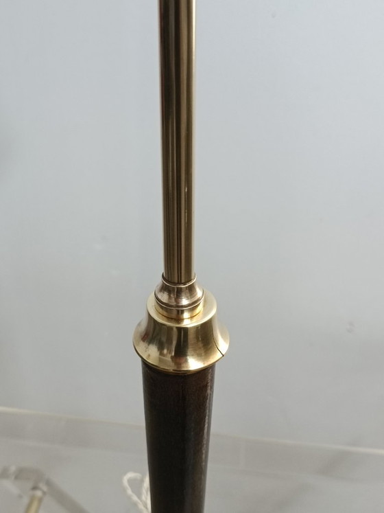 Met leer beklede messing lamp van Jacques Adnet, jaren 1950 – Tafellampen, Leather, Brass (photo 7 of 12)