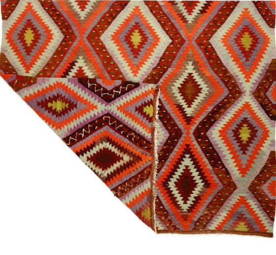 Tappeto turco vintage Usak Kilim 257x170 cm – Tessuto a mano in lana con audace motivo geometrico a rombi, (photo 9 of 10)