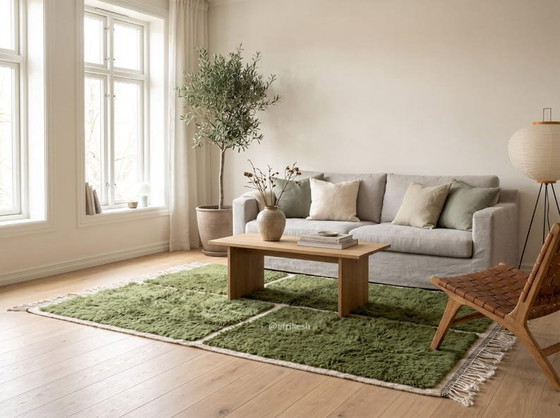 Handgemaakt vloerkleed van puur wol, traditioneel vakmanschap, groen, afmeting 2-3 m – Aime Té (photo 6 of 6)