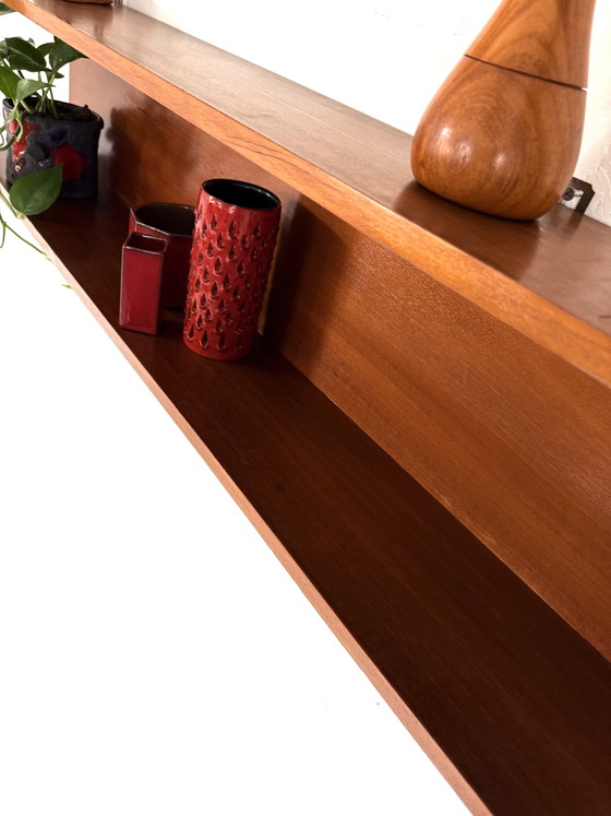 Vintage XL (199cm) Teakhouten Wandplank, Jaren ‘60 – Wandkast, Wood (photo 11 of 13)