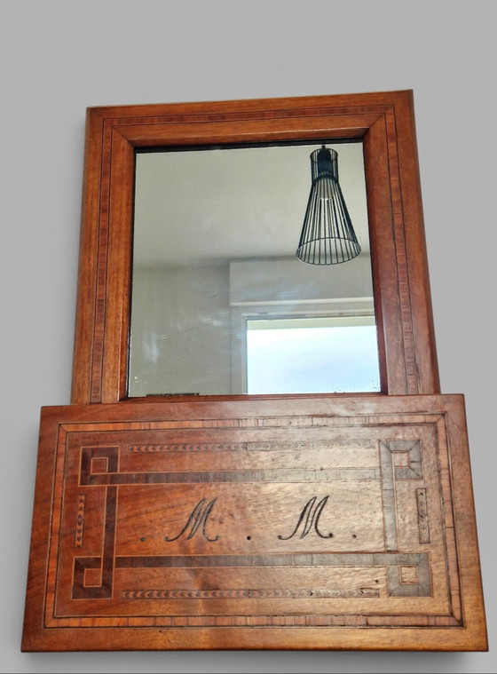 Specchio da parete antico con intarsi - Fine XIX secolo - Pezzo unico – Glass, Wood (photo 13 of 15)