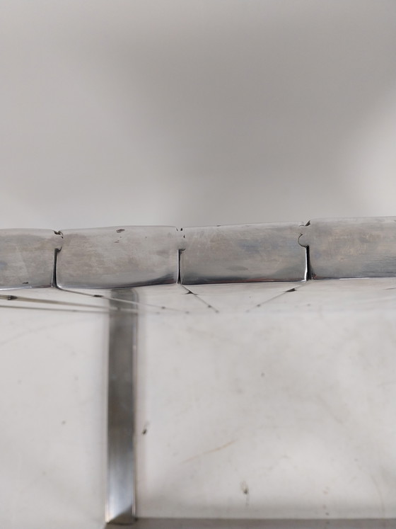 Image 1 of 1 x polished aluminium slatted table 60 x 60 x 40cm 1980s