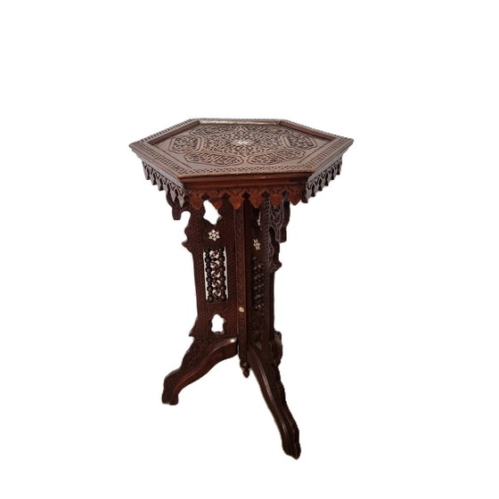 Image 1 of Antiek Syrisch Bijzettafeltje Met Parelmoer, Begin 20e Eeuw