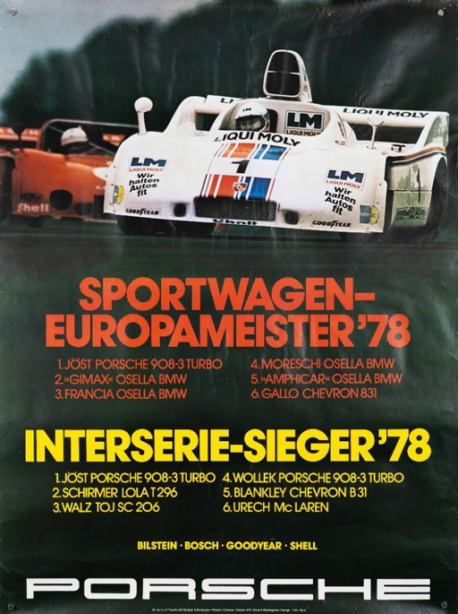 Porsche Interserie Sieger – 1978 – Original Vintage Porsche Poster by Werbeagentur Strenger – Vintage Motorsport – 102x76 cm
