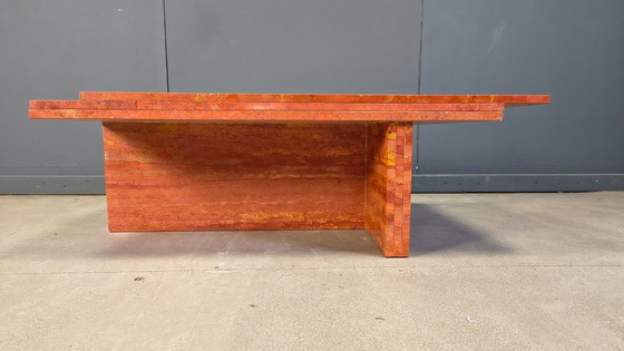 Image 1 of Tavolino da caffè in travertino rosso, anni '70