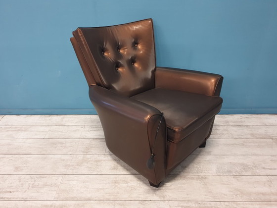 Armchair with adjustable backrest, golden brown leather, Dutch Originals - Gebroeders van der Stroom, Vintage (photo 2 of 5)