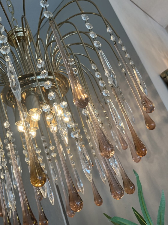 Lustre XL vintage en cristal rose en forme de larme de Murano – Copper, Crystal (photo 3 of 11)