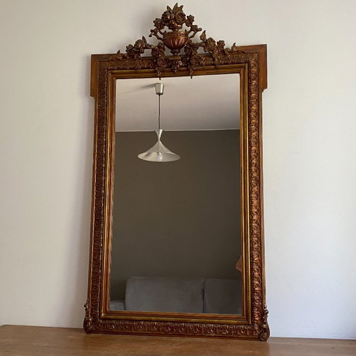 Miroir Doré Fin 19ème Avec Fronton Décoré. 150x82. – spiegels, Wood