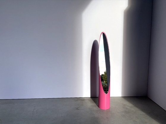 Unghia mirror by Rodolfo Bonetto, Italy 1970s, Glass, Plastic, Pink, Vintage (photo 7 of 10)
