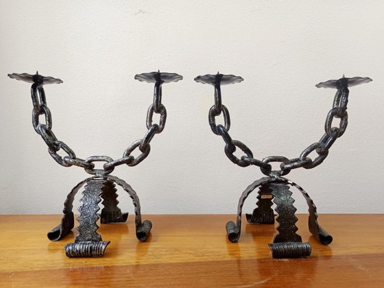 Image 1 of 2x portacandele a catena in ferro battuto Spagna