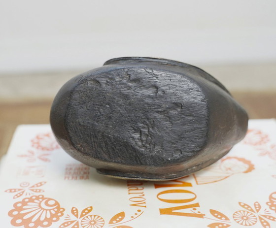 Image 1 of Hand-Carved Wood Duck Figurine with Brass Copper Inlay, Nepalese Tibetan Folk Art