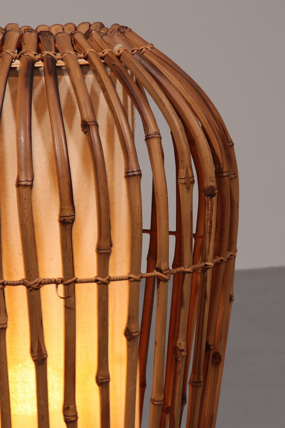 Image 1 of Midcentury Floor Lamp Rattan, Bamboo and Fabric Franco Albini, Italy 1960s