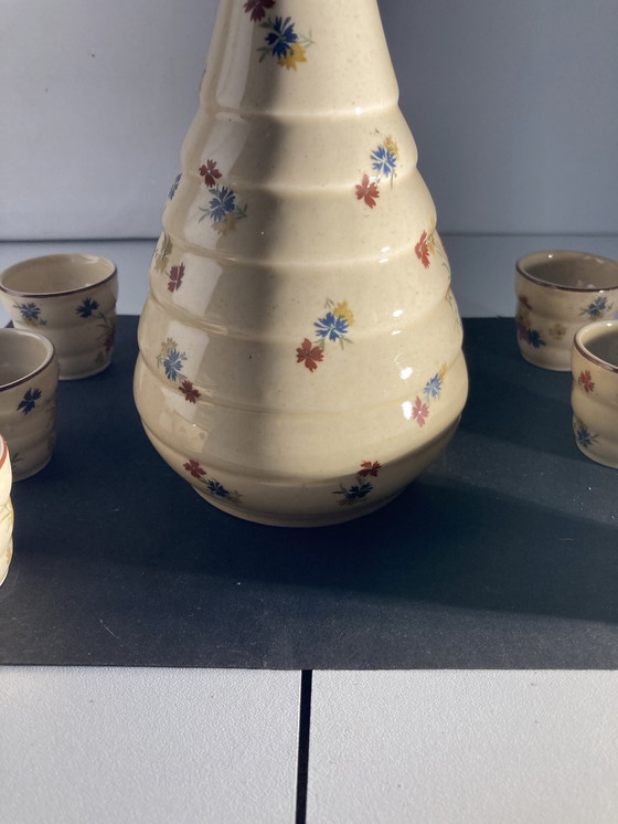 Image 1 of Likörset aus den 1960er Jahren: Flasche und 6 Porzellangläser