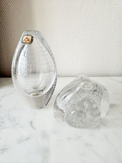 Duo Cristal Royal Leerdam Vase Serica Meydam et Sculpture Écureuil N 107 Signée Vintage 1950