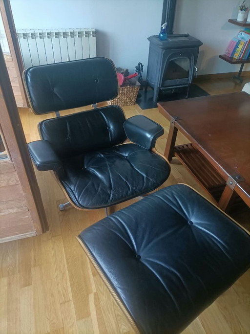 Fauteuil et ottoman Eames originaux par ICF De Padova (années 1970/80) – Herman Miller, Leather, Iron (photo 2 of 13)