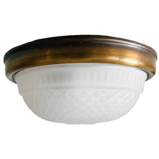 Image 1 of Vintage Massive small glass ceiling lamp frosted glass gold Hollywood Regency 1970's