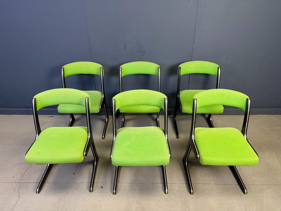 Juego de 6 sillas Canguro de Emile Baumann, década de 1960. – Sillas de comedor, Textile, Wood (photo 8 of 10)