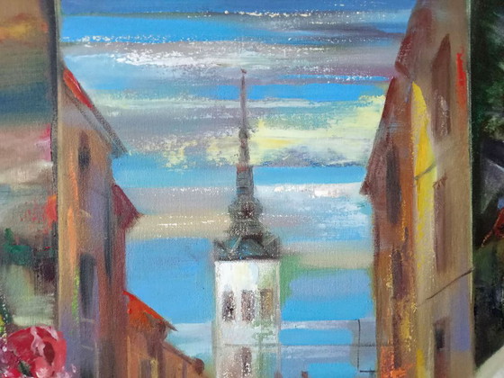 Original Oil Painting Abstract Expressionism Landscape Symbolism City View – Paintings & Drawings, Canvas (photo 7 of 10)