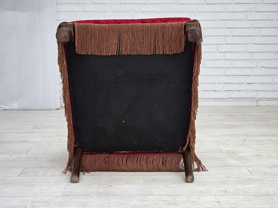 Anni '50, Poltrona vintage danese, velluto per mobili, legno di quercia., Poltrone, Rosso, Scandinavian (foto 2 di 15)
