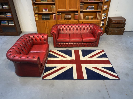 Chesterfield 3+2 Zit Bankstel Oxblood Rood – winchter, Banken, Leather (photo 7 of 7)