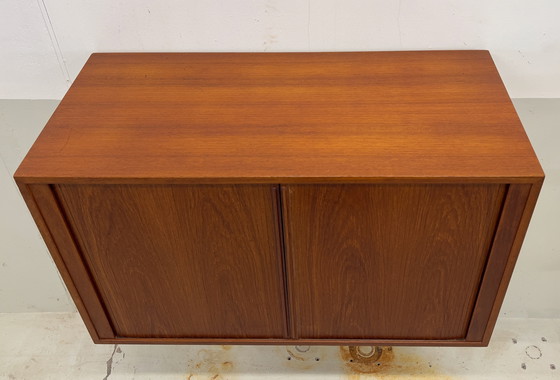 Image 1 of Teak Tambour Door Cabinet By Kai Kristiansen For Feldballes