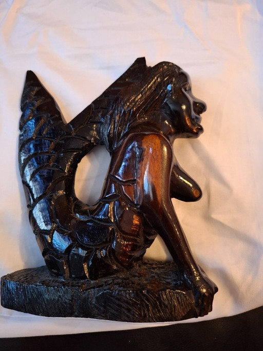 Mid-century Mermaid Hardwood Statue
