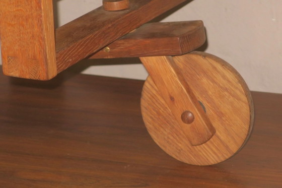 Brutalist Scandinavian Bar Cart / Serving Trolley in Solid Oak, 1950s-60s – Wood (photo 9 of 14)