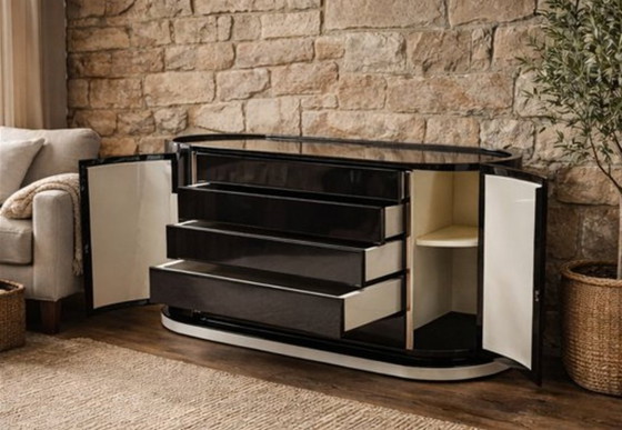 Image 1 of Schwarzer, lackierter runder Schrank mit Schubladen von Mario Sabot, 1970