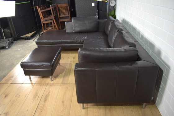 Image 1 of Leder Sofa Domino Met Kruk Ewald Schillig Leder Bank Hoekbank Sofa Couch