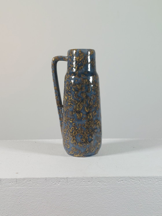 Image 1 of Gray golden vintage mid century studio ceramic handle vase West Germany