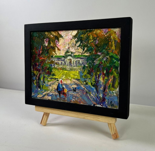 Original Oil Painting Summer Church Landscape Peace of the park