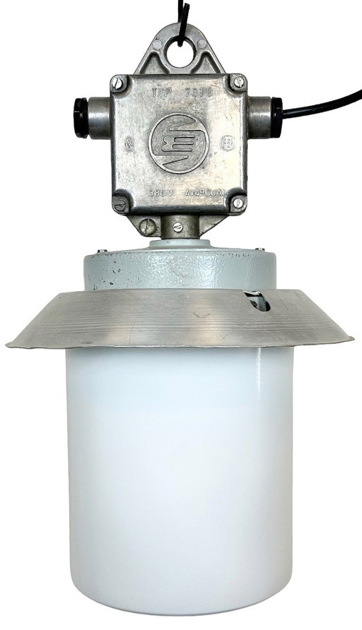 Industrial Aluminium Light with Milk Glass Cover from Elektrosvit, 1970s