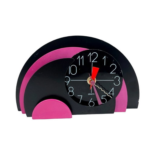 Horloge de cheminée style Memphis - Années 1980, Postmoderne, Noir et Rose
